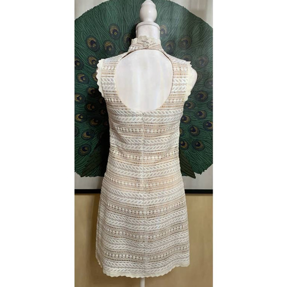 Retro Style White Lace Mock Neck Dress with Keyhole Back ABS by Allen Schwartz - Picture 2 of 7